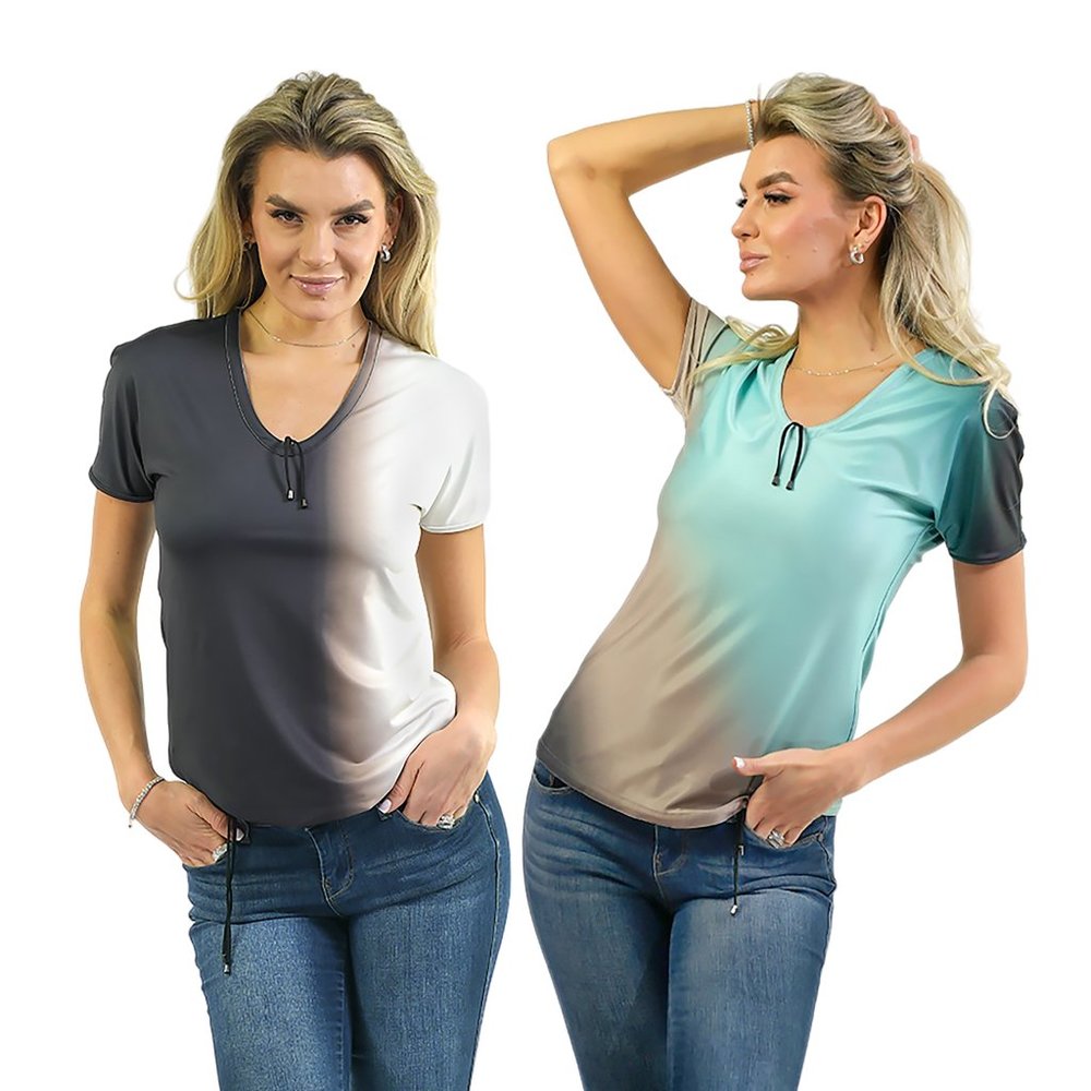 Reversible & Adjustable V-Neck Top in Teal/Grey